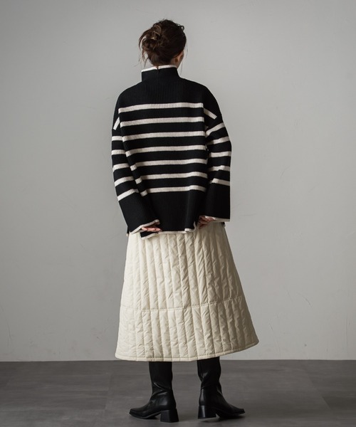 Droite lautreamont（ドロワットロートレアモン）の「片あぜボーダーニットプルオーバー≪洗える≫（ニット/セーター・レディース・アイボリー/ブラック系その他/グリーン系その他・M）」の11枚目の写真