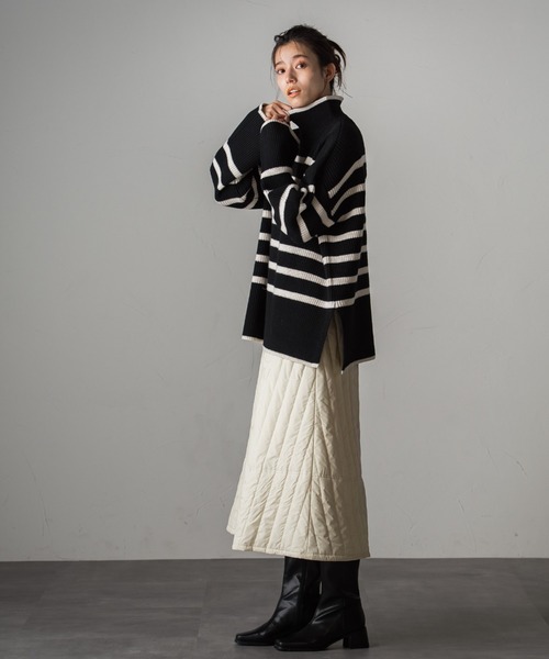 Droite lautreamont（ドロワットロートレアモン）の「片あぜボーダーニットプルオーバー≪洗える≫（ニット/セーター・レディース・アイボリー/ブラック系その他/グリーン系その他・M）」の12枚目の写真