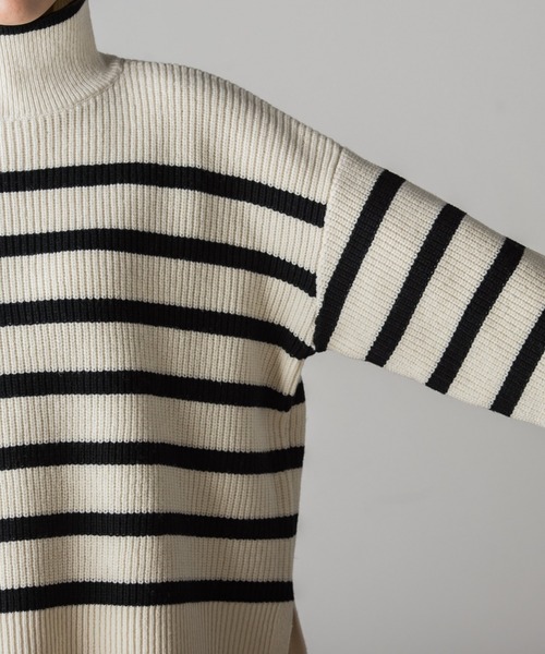 Droite lautreamont（ドロワットロートレアモン）の「片あぜボーダーニットプルオーバー≪洗える≫（ニット/セーター・レディース・アイボリー/ブラック系その他/グリーン系その他・M）」の16枚目の写真