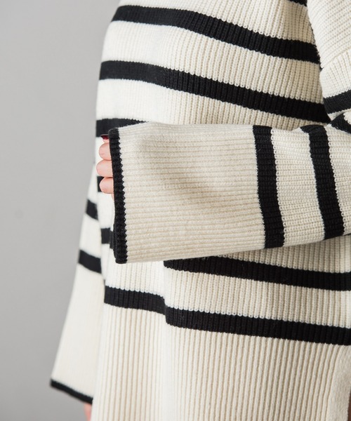 Droite lautreamont（ドロワットロートレアモン）の「片あぜボーダーニットプルオーバー≪洗える≫（ニット/セーター・レディース・アイボリー/ブラック系その他/グリーン系その他・M）」の17枚目の写真