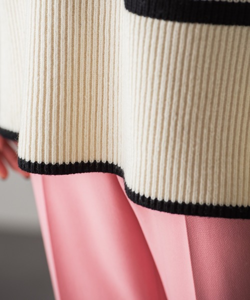 Droite lautreamont（ドロワットロートレアモン）の「片あぜボーダーニットプルオーバー≪洗える≫（ニット/セーター・レディース・アイボリー/ブラック系その他/グリーン系その他・M）」の20枚目の写真