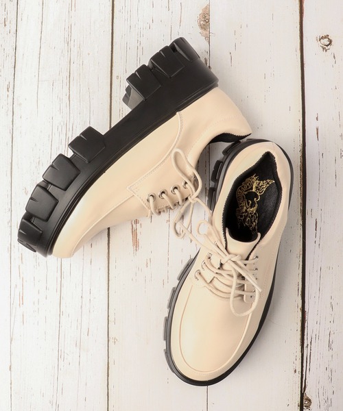 LOVEHUNTER（ラブハンター）の「LOVEHUNTER 厚底トラックソール３ホールオックスフォードシューズ（ドレスシューズ・レディース・ブラック/アイボリー/ブラック系その他/ホワイト系その他・LL/S/M/L）」の2枚目の写真