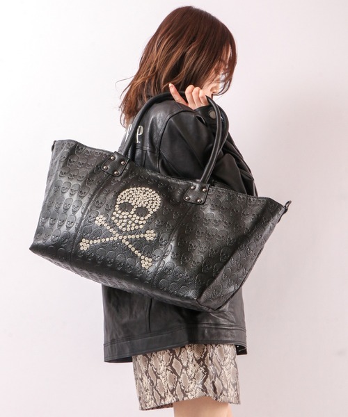 2way CROSS SKULL トートバッグ ショルダーバッグ ダークブラウン