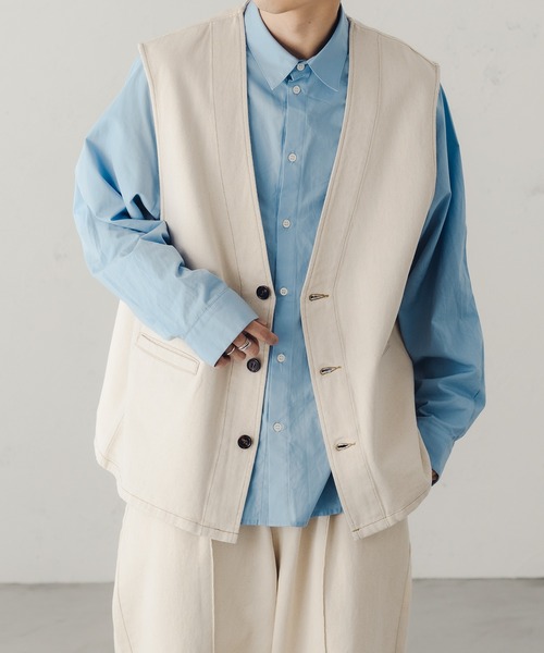 epnok（エプノック）の「ノーカラーデニムジレベスト（ベスト・メンズ・ブラック/ナチュラル/ダークインディゴブルー・LARGE/MEDIUM/SMALL）」の20枚目の写真