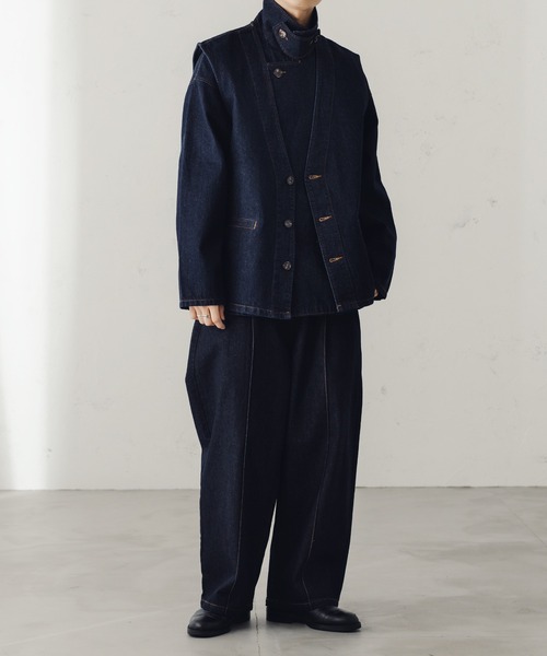 epnok（エプノック）の「ノーカラーデニムジレベスト（ベスト・メンズ・ブラック/ナチュラル/ダークインディゴブルー・LARGE/MEDIUM/SMALL）」の15枚目の写真