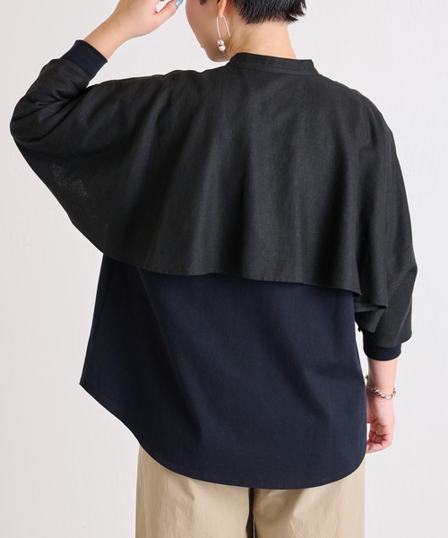 BEARDSLEY（ビアズリー）の「ケープ付きカットソー（Tシャツ/カットソー・レディース・ブラック/ベージュ・FREE）」の3枚目の写真