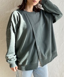 前後2wayスリット入りロゴ刺繍長袖プルオーバースウェット