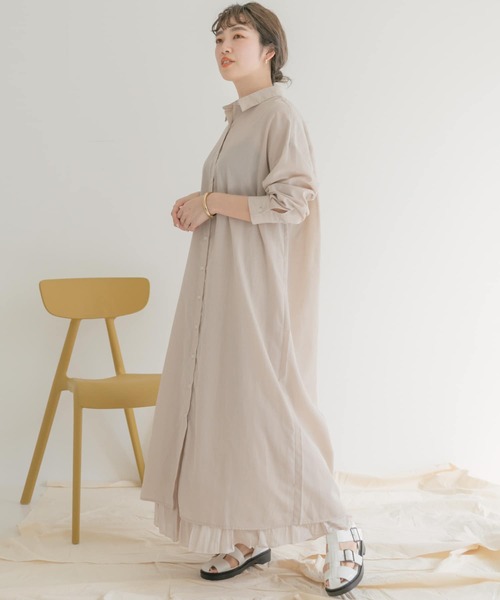 ITEMS URBANRESEARCH(アイテムズ アーバンリサーチ)の「『UR TECH Smart Linen Touch』リネンシャツワンピース(シャツワンピース・レディース・オフホワイト/ピンク/チャコールグレー・FREE)」の15枚目の写真