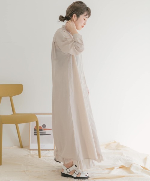ITEMS URBANRESEARCH(アイテムズ アーバンリサーチ)の「『UR TECH Smart Linen Touch』リネンシャツワンピース(シャツワンピース・レディース・オフホワイト/ピンク/チャコールグレー・FREE)」の10枚目の写真