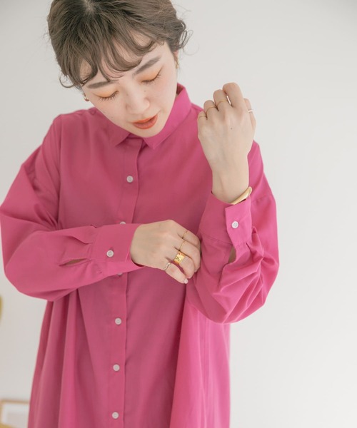 ITEMS URBANRESEARCH(アイテムズ アーバンリサーチ)の「『UR TECH Smart Linen Touch』リネンシャツワンピース(シャツワンピース・レディース・オフホワイト/ピンク/チャコールグレー・FREE)」の12枚目の写真