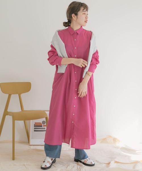 ITEMS URBANRESEARCH(アイテムズ アーバンリサーチ)の「『UR TECH Smart Linen Touch』リネンシャツワンピース(シャツワンピース・レディース・オフホワイト/ピンク/チャコールグレー・FREE)」の18枚目の写真