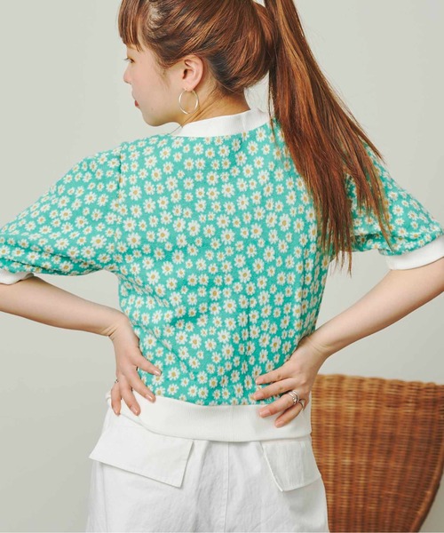 花柄カットクロップド丈カーディガン
