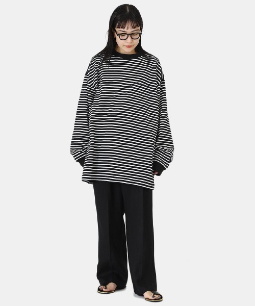 BALLAST ARK（バラストアーク）の「BALLAST ARK / バラストアーク：BIG SIZE BORDER L/S TEE：BA05-T004[AST]（Tシャツ/カットソー・メンズ・ブラック系その他・FREE）」の4枚目の写真