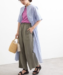 スタンドカラーワンポイント刺繍ロングシャツワンピース