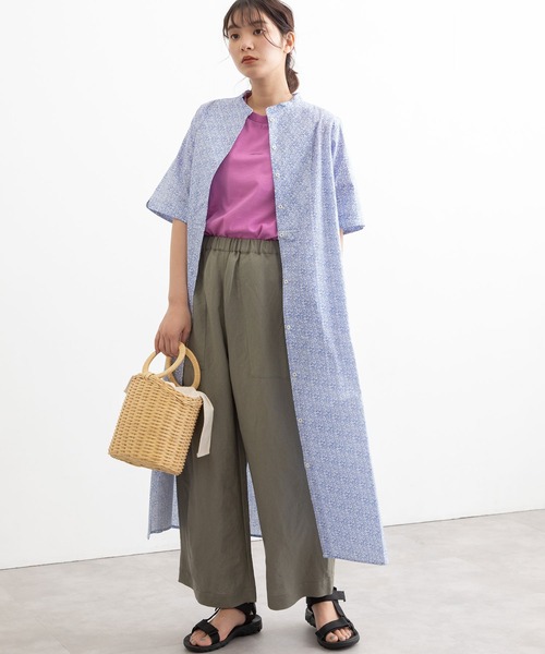 POU DOU DOU(プードゥドゥ)の「スタンドカラーワンポイント刺繍ロングシャツワンピース(ワンピース・レディース・グレー/ライトブルー/ブルー・3)」の6枚目の写真