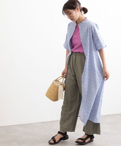 POU DOU DOU(プードゥドゥ)の「スタンドカラーワンポイント刺繍ロングシャツワンピース(ワンピース・レディース・グレー/ライトブルー/ブルー・3)」の7枚目の写真