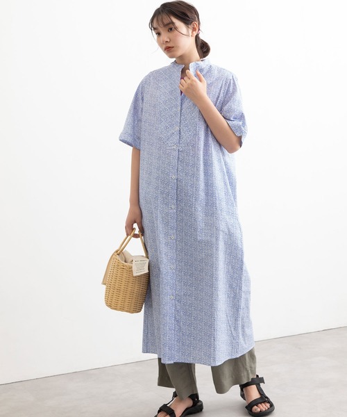POU DOU DOU(プードゥドゥ)の「スタンドカラーワンポイント刺繍ロングシャツワンピース(ワンピース・レディース・グレー/ライトブルー/ブルー・3)」の10枚目の写真