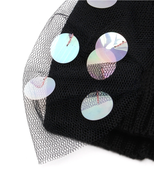 Ray BEAMS（レイビームス）の「BERNSTOCK SPEIRS / "NET BOW BEANIE" ニットキャップ（ニットキャップ/ビーニー・レディース・ブラック/ピンク・ONE SIZE）」の5枚目の写真