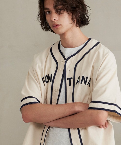 Revo.（レボ）の「Revo. ライトフランネル ワッペンロゴ刺繍 ベースボールシャツ/半袖シャツ（シャツ/ブラウス・メンズ・ブラック/グレー/ナチュラル・2/1）」の9枚目の写真