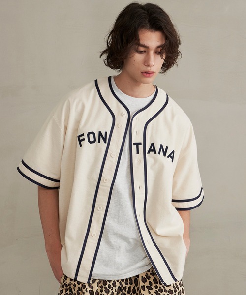 Revo.（レボ）の「Revo. ライトフランネル ワッペンロゴ刺繍 ベースボールシャツ/半袖シャツ（シャツ/ブラウス・メンズ・ブラック/グレー/ナチュラル・2/1）」の6枚目の写真