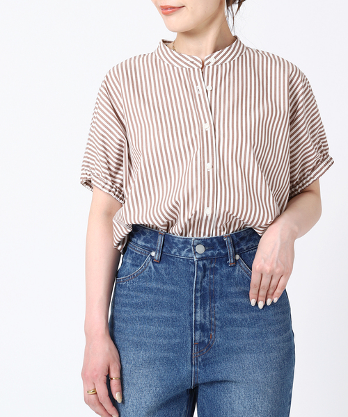 B.C STOCK(ベーセーストック)の「TCブロードストライプシャツ(シャツ/ブラウス・レディース・ネイビー/ブラウン/グリーン・FREE)」の1枚目の写真