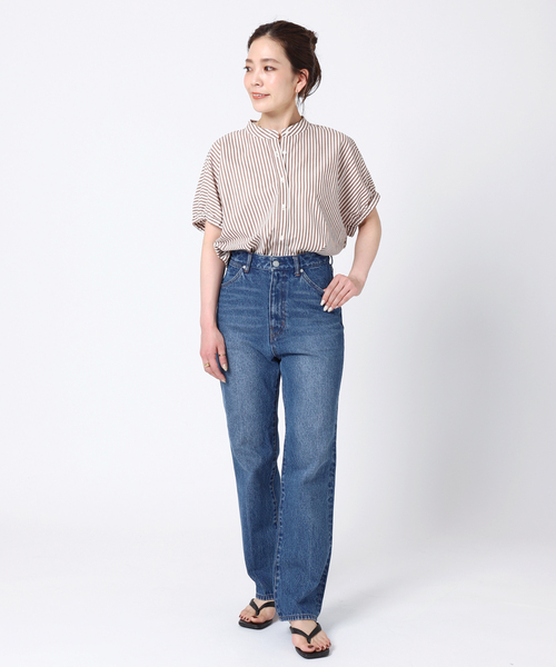 B.C STOCK(ベーセーストック)の「TCブロードストライプシャツ(シャツ/ブラウス・レディース・ネイビー/ブラウン/グリーン・FREE)」の4枚目の写真