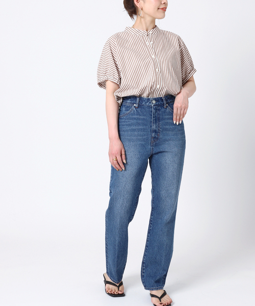 B.C STOCK(ベーセーストック)の「TCブロードストライプシャツ(シャツ/ブラウス・レディース・ネイビー/ブラウン/グリーン・FREE)」の5枚目の写真