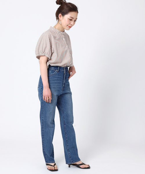 B.C STOCK(ベーセーストック)の「TCブロードストライプシャツ(シャツ/ブラウス・レディース・ネイビー/ブラウン/グリーン・FREE)」の6枚目の写真