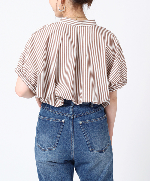 B.C STOCK(ベーセーストック)の「TCブロードストライプシャツ(シャツ/ブラウス・レディース・ネイビー/ブラウン/グリーン・FREE)」の7枚目の写真