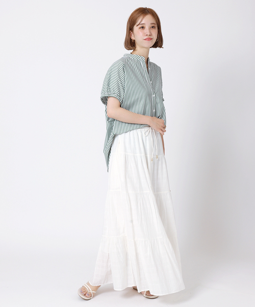 B.C STOCK(ベーセーストック)の「TCブロードストライプシャツ(シャツ/ブラウス・レディース・ネイビー/ブラウン/グリーン・FREE)」の8枚目の写真