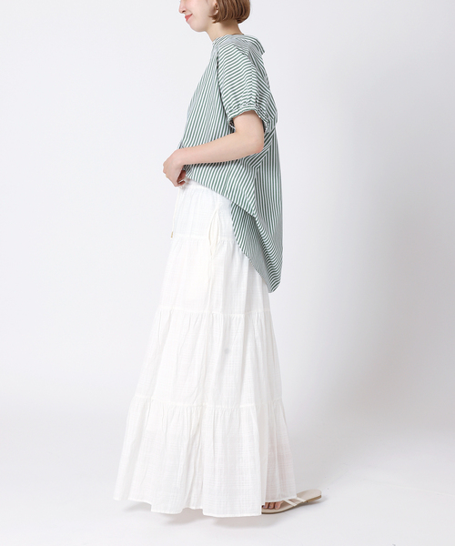 B.C STOCK(ベーセーストック)の「TCブロードストライプシャツ(シャツ/ブラウス・レディース・ネイビー/ブラウン/グリーン・FREE)」の10枚目の写真