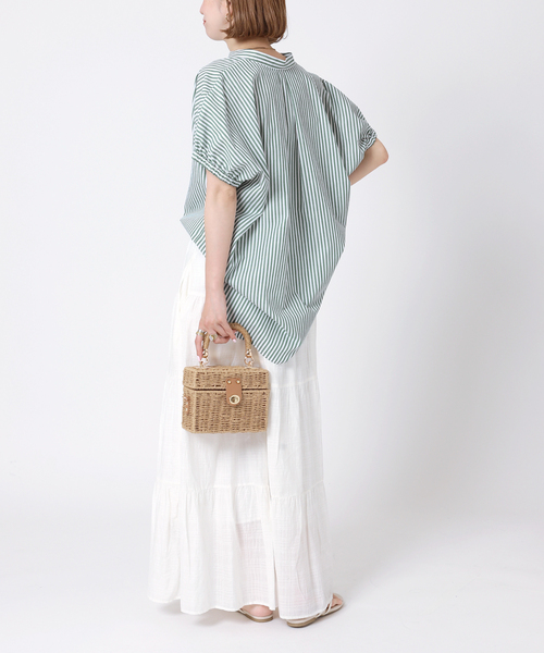 B.C STOCK(ベーセーストック)の「TCブロードストライプシャツ(シャツ/ブラウス・レディース・ネイビー/ブラウン/グリーン・FREE)」の11枚目の写真