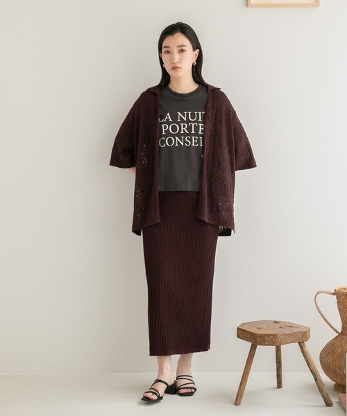 LOWRYS FARM（ローリーズファーム）の「ヘンケイリブニットマキシスカート　346398（スカート・レディース・ブルー/ダークブラウン/ブラック・FREE）」の4枚目の写真