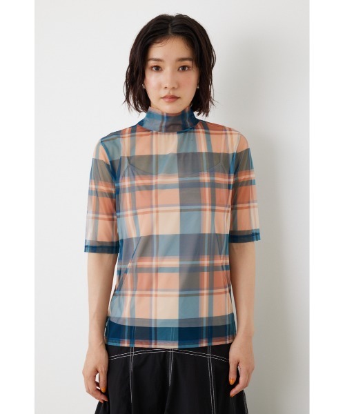 rienda（リエンダ）の「シアーチェックチュールトップス（Tシャツ