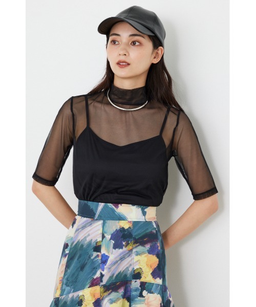 rienda(リエンダ)の「シアーチェックチュールトップス(Tシャツ/カットソー・レディース・オレンジ系その他/ブラック系その他/ブラック・FREE)」の6枚目の写真