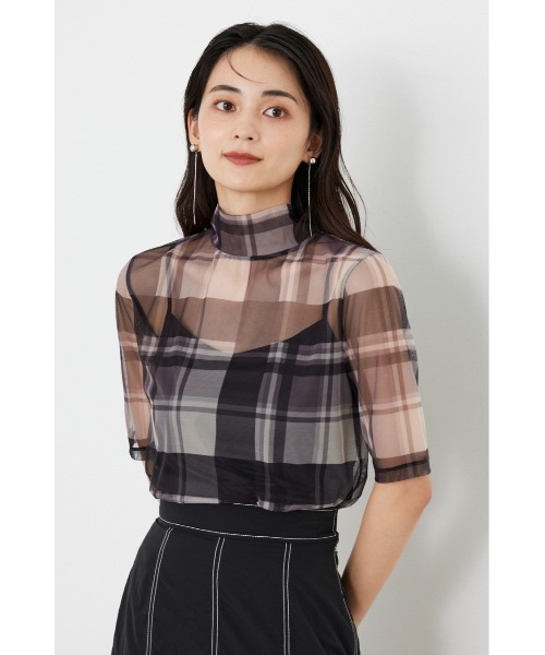 rienda(リエンダ)の「シアーチェックチュールトップス(Tシャツ/カットソー・レディース・オレンジ系その他/ブラック系その他/ブラック・FREE)」の10枚目の写真