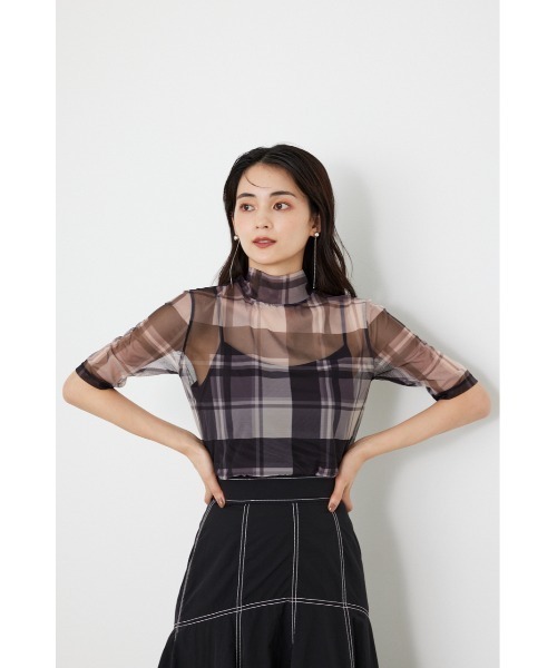 rienda(リエンダ)の「シアーチェックチュールトップス(Tシャツ/カットソー・レディース・オレンジ系その他/ブラック系その他/ブラック・FREE)」の11枚目の写真