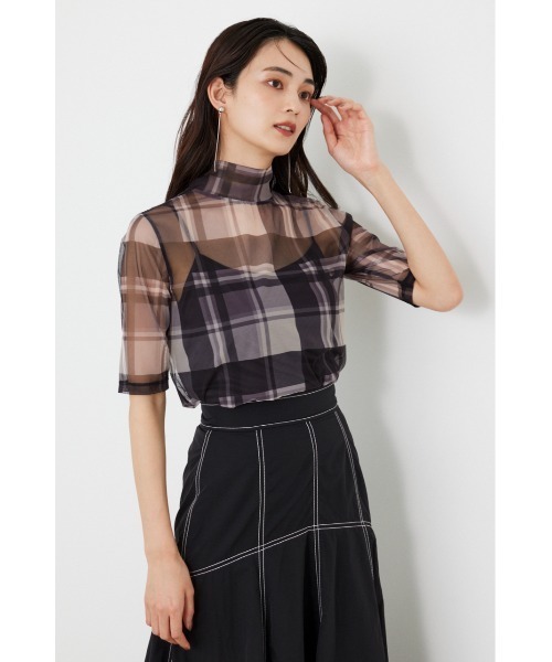 rienda(リエンダ)の「シアーチェックチュールトップス(Tシャツ/カットソー・レディース・オレンジ系その他/ブラック系その他/ブラック・FREE)」の12枚目の写真