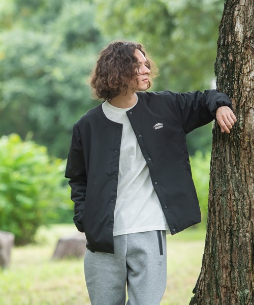 JCREW 中綿入りノーカラージャケット ノーカラー】クルーネック ジップブルゾン / ノーカラー