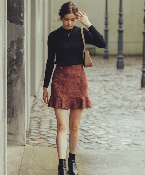 Cheek（チーク）の「ツイードミニマーメイドスカート（スカート・レディース・グレー/ワイン/ブラック・SMALL/MEDIUM）」の4枚目の写真