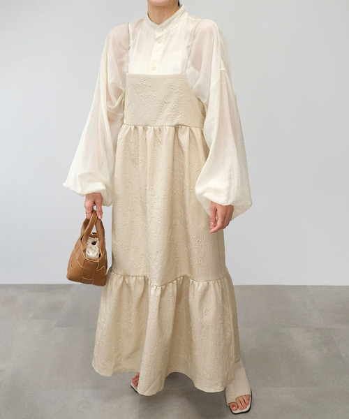 ＡＮＤＪ（アンドジェイ）の「【2022/AW】ふくれジャガードキャミワンピース（ワンピース・レディース・ブラック/ベージュ系その他/ブルー・M）」の2枚目の写真
