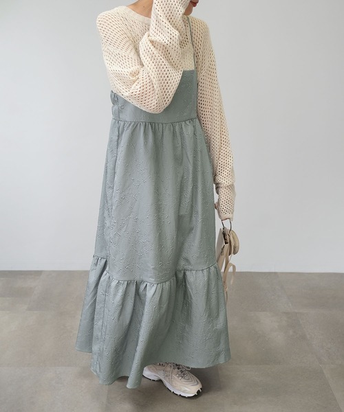 ＡＮＤＪ（アンドジェイ）の「【2022/AW】ふくれジャガードキャミワンピース（ワンピース・レディース・ブラック/ベージュ系その他/ブルー・M）」の5枚目の写真