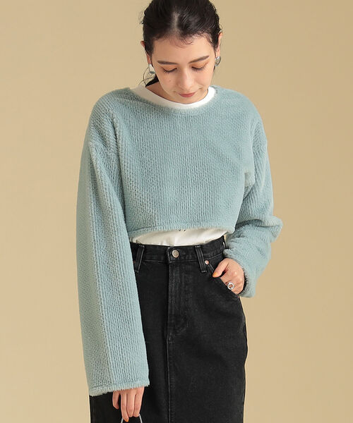 Ray BEAMS(レイビームス)の「Ray BEAMS / シャギー クロップド プルオーバー(Tシャツ/カットソー・レディース・ライトブルー/オフホワイト・ONE SIZE)」の4枚目の写真