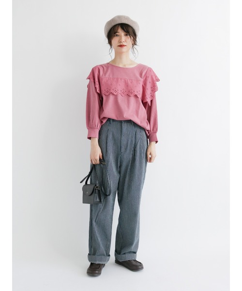 Samansa Mos2(サマンサ モスモス)の「フリルレースカットソー(Tシャツ/カットソー・レディース・ブラック/グレー/ピンク・フリ-)」の4枚目の写真