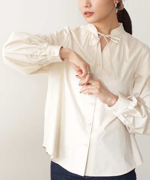 N.（N. Natural Beauty Basic）（エヌエヌナチュラルビューティーベーシック）の「◆コードリボンフリルネックブラウス（シャツ/ブラウス・レディース・クリーム/イエロー/ブラック・MEDIUM）」の3枚目の写真