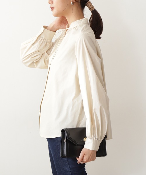 N.（N. Natural Beauty Basic）（エヌエヌナチュラルビューティーベーシック）の「◆コードリボンフリルネックブラウス（シャツ/ブラウス・レディース・クリーム/イエロー/ブラック・MEDIUM）」の7枚目の写真