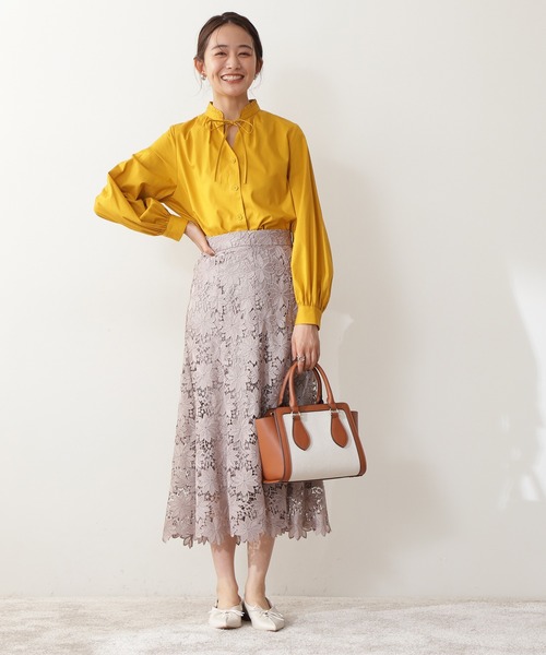 N.（N. Natural Beauty Basic）（エヌエヌナチュラルビューティーベーシック）の「◆コードリボンフリルネックブラウス（シャツ/ブラウス・レディース・クリーム/イエロー/ブラック・MEDIUM）」の6枚目の写真