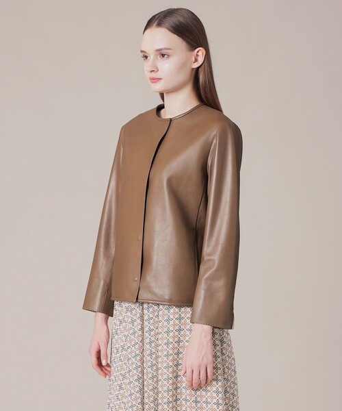 MACKINTOSH LONDON（マッキントッシュ ロンドン）の「シープレザーブルゾン（ノーカラーコート・レディース・ブラウン・38）」の6枚目の写真