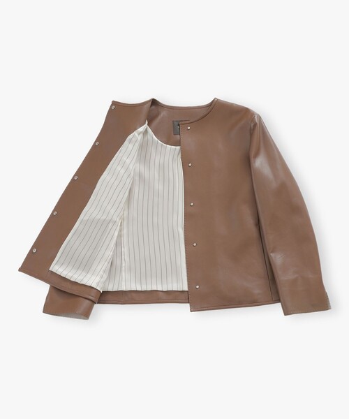 MACKINTOSH LONDON（マッキントッシュ ロンドン）の「シープレザーブルゾン（ノーカラーコート・レディース・ブラウン・38）」の7枚目の写真