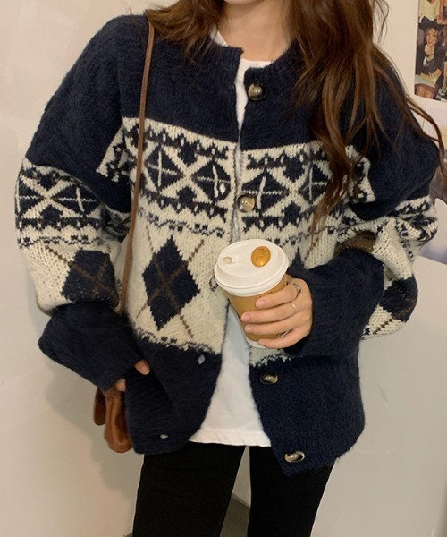 セール】ノルディッククルーネックニットカーディガン（カーディガン